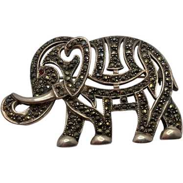 Vintage Sterling Silver and Marcasite Elephant Br… - image 1