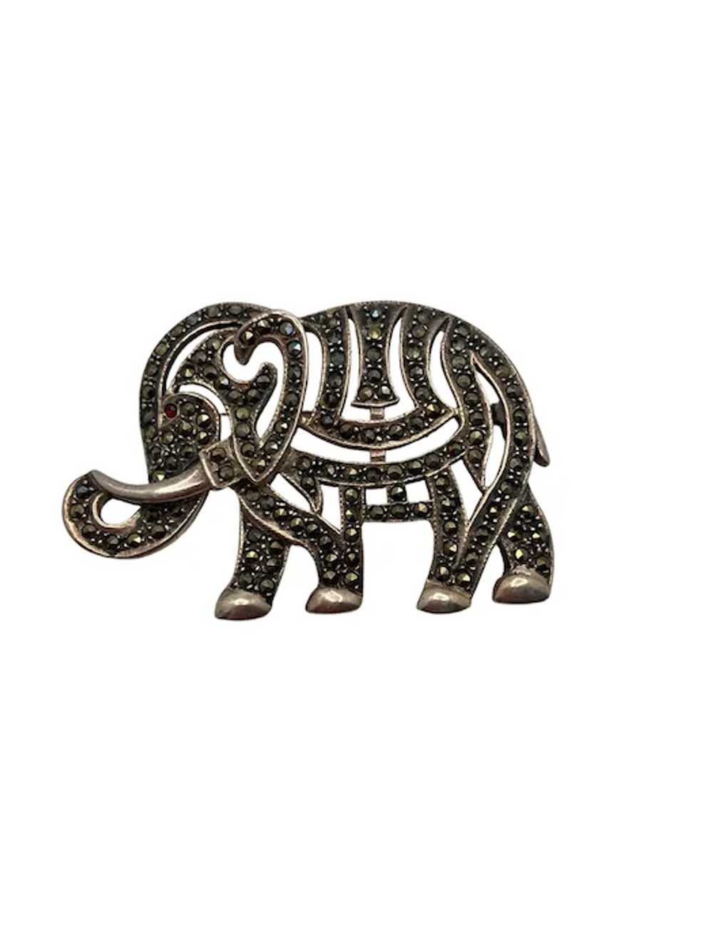 Vintage Sterling Silver and Marcasite Elephant Br… - image 2