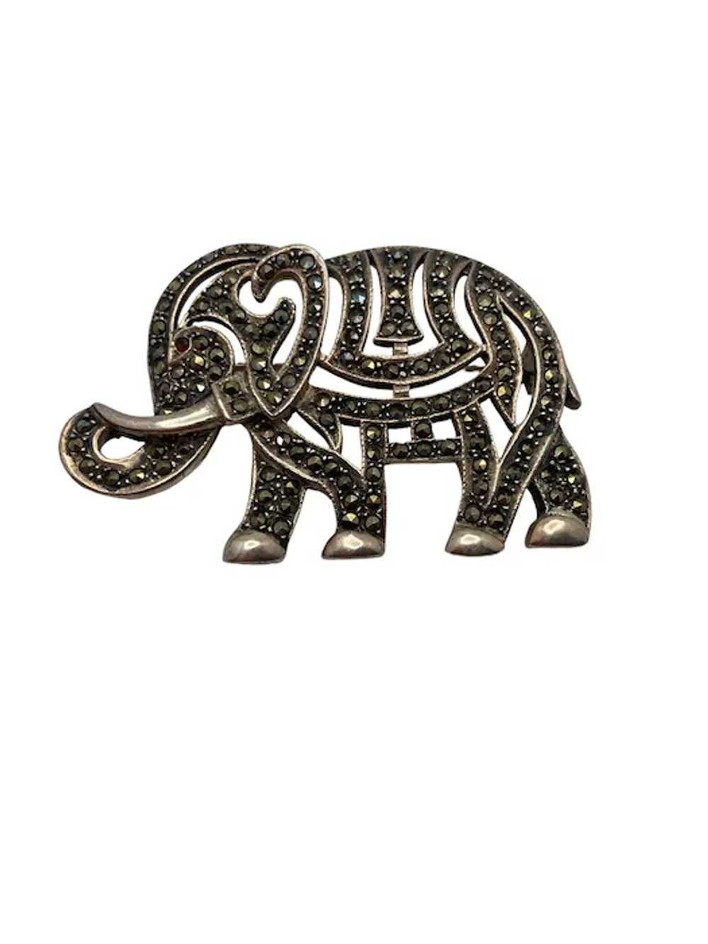 Vintage Sterling Silver and Marcasite Elephant Br… - image 3