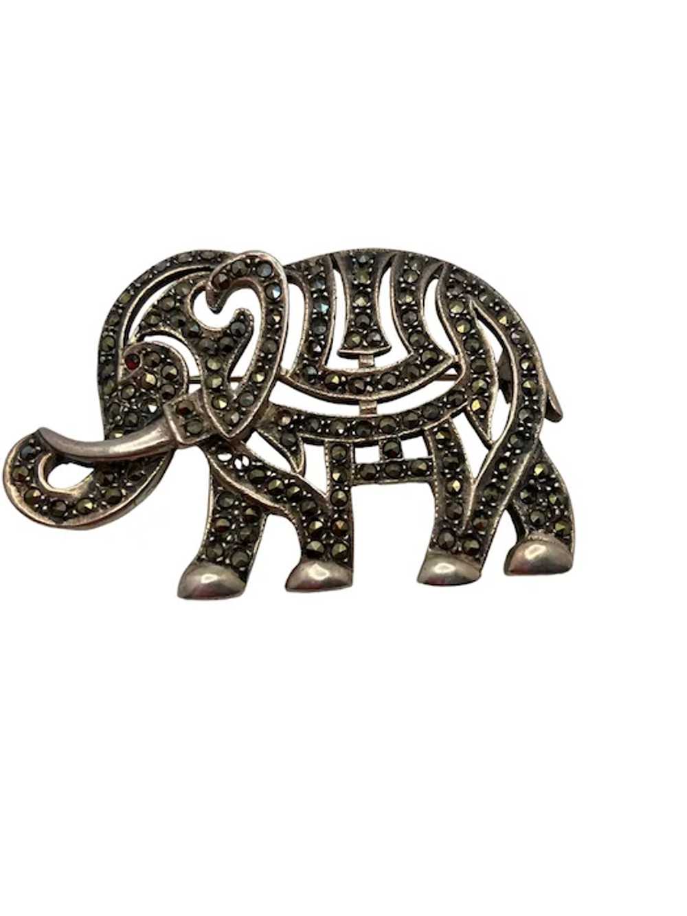 Vintage Sterling Silver and Marcasite Elephant Br… - image 4