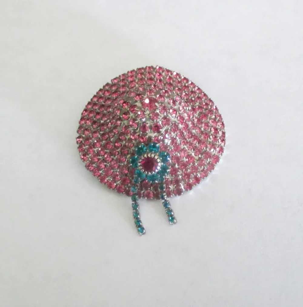Lovely Dorothy Bauer Pink Rhinestone Hat Brooch - image 2