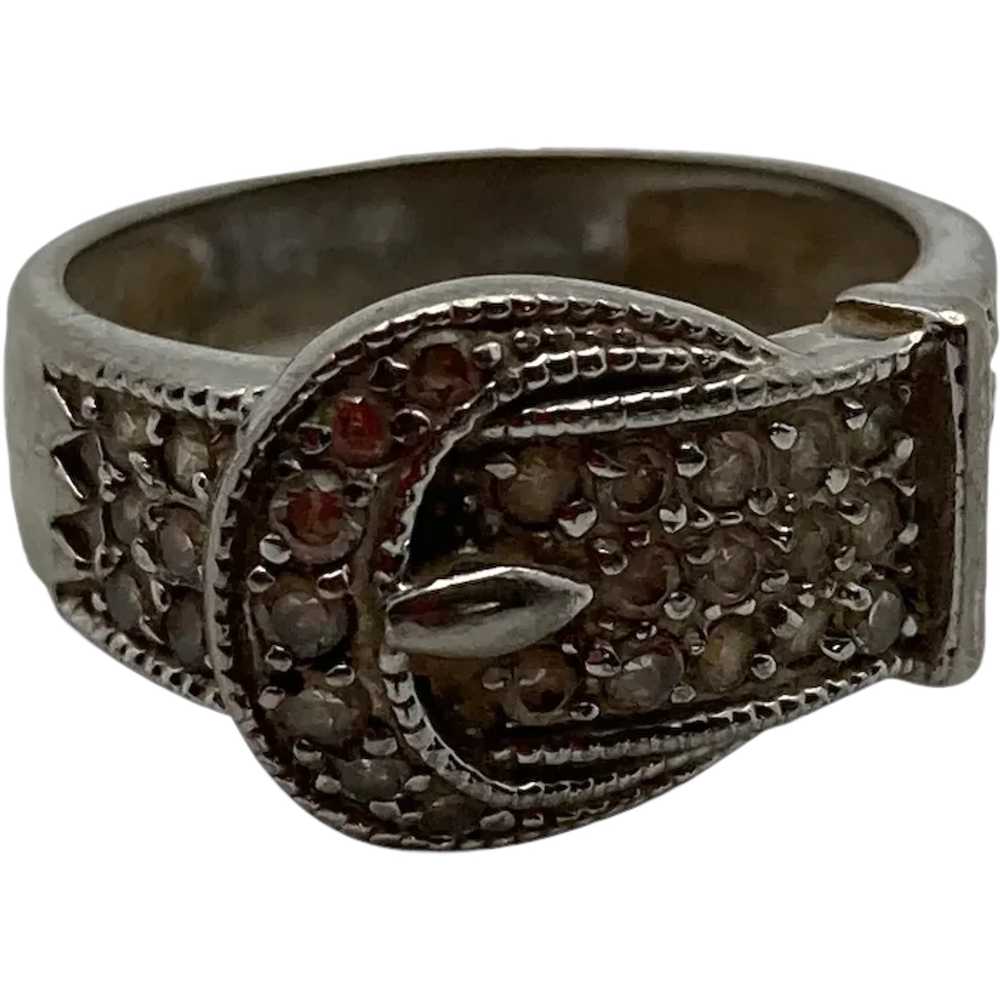 Sterling Silver and Cubic Zirconia Belt Buckle Ri… - image 1