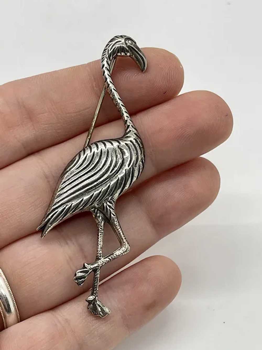 Sterling silver detailed flamingo brooch - image 2