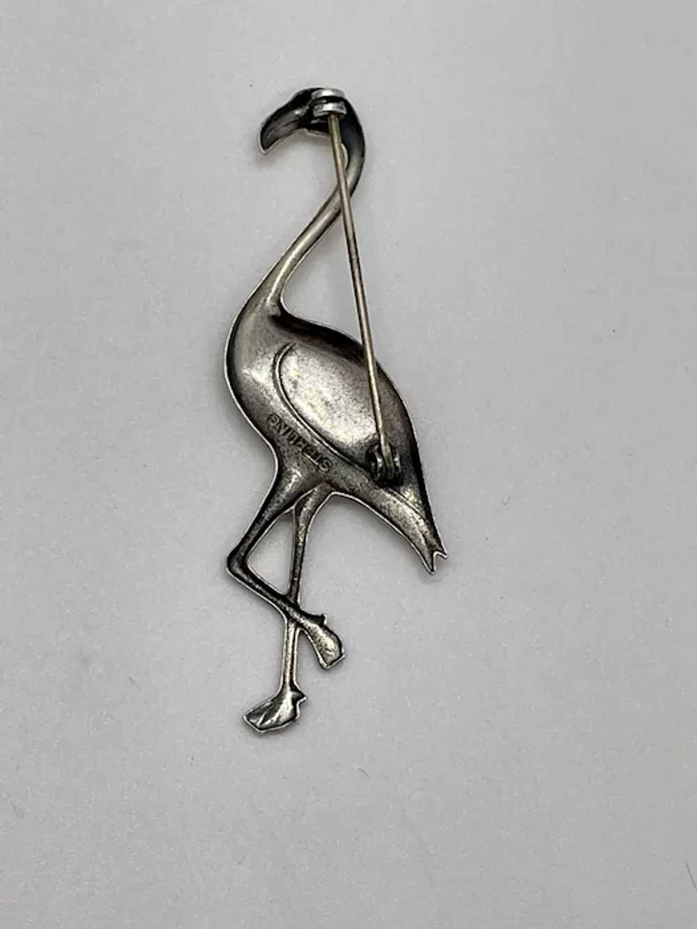 Sterling silver detailed flamingo brooch - image 3