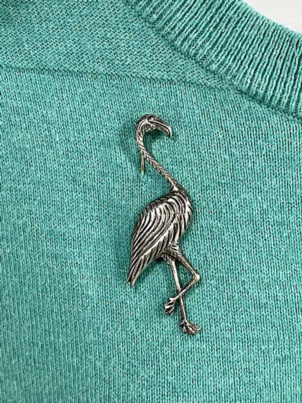 Sterling silver detailed flamingo brooch - image 4