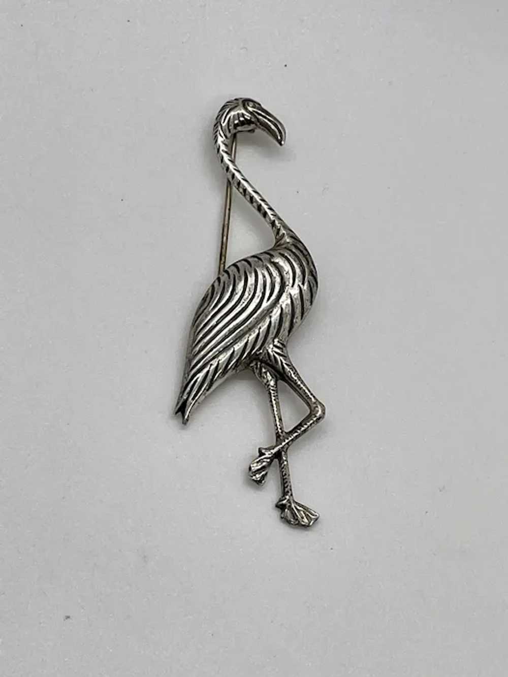 Sterling silver detailed flamingo brooch - image 5