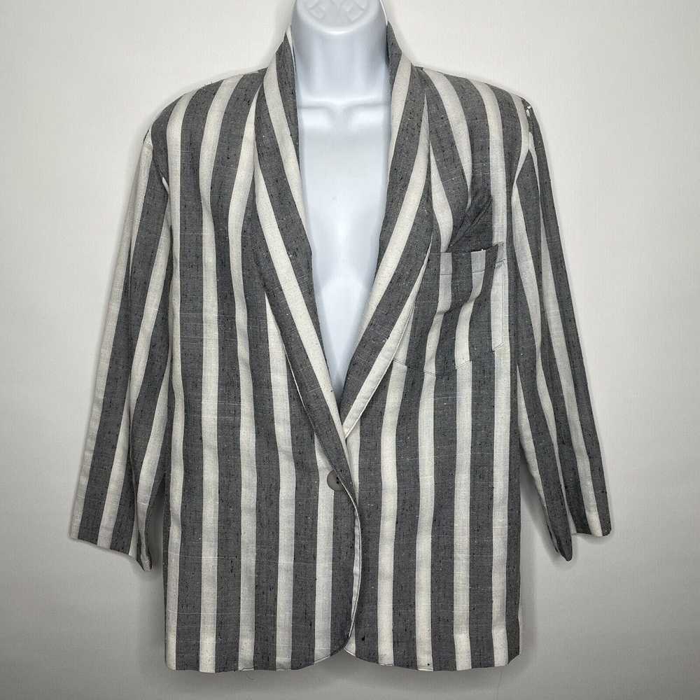Vintage 80s Odds Evens Gray White Striped Texture… - image 1