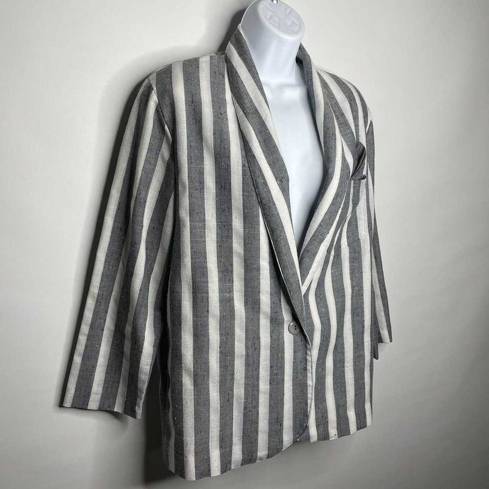 Vintage 80s Odds Evens Gray White Striped Texture… - image 3