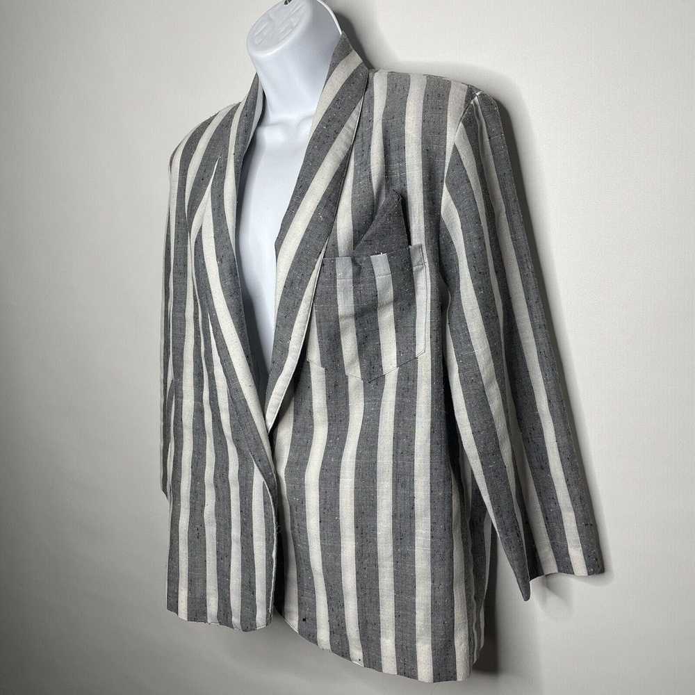 Vintage 80s Odds Evens Gray White Striped Texture… - image 6