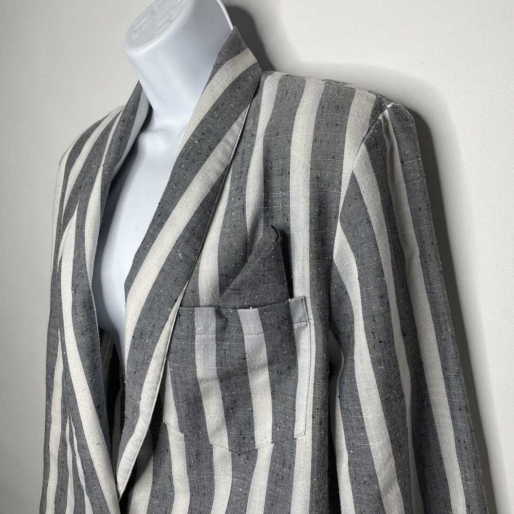 Vintage 80s Odds Evens Gray White Striped Texture… - image 7
