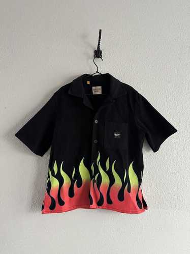 Men's Pleasures Black Los Angeles Dodgers Flame Fireball Button-Up Shirt Size: Medium