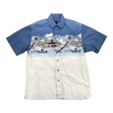 Reel Legends mens short sleeve button up fishing shirt, off white, size  Large
