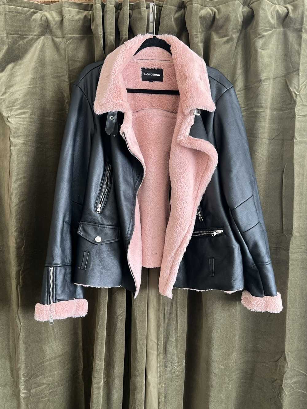 Streetwear Pink Shearling Faux Leather Jacket - image 1