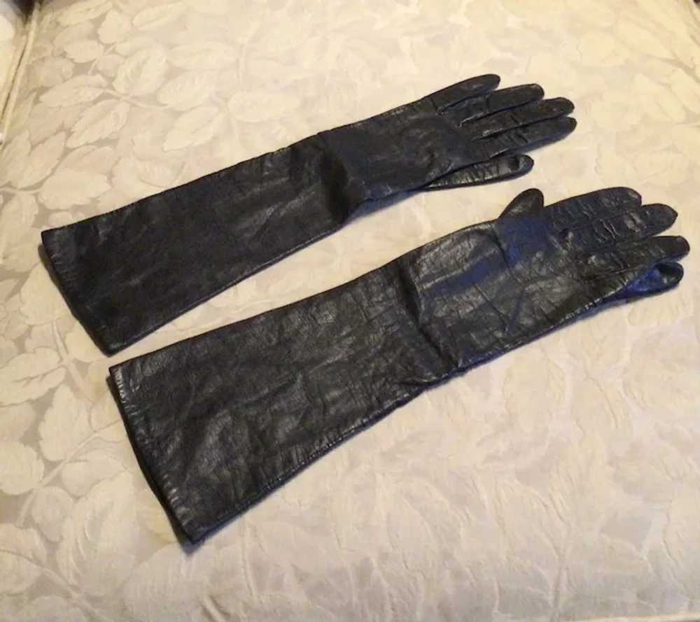 French Kid Leather Black Leather Gloves Size 6 1/2 - image 2