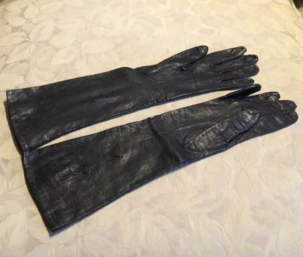 French Kid Leather Black Leather Gloves Size 6 1/2 - image 3