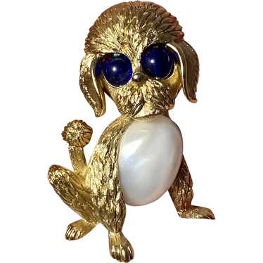 Crown Trifari Dog Jelly Belly Pearl Belly Poodle - image 1