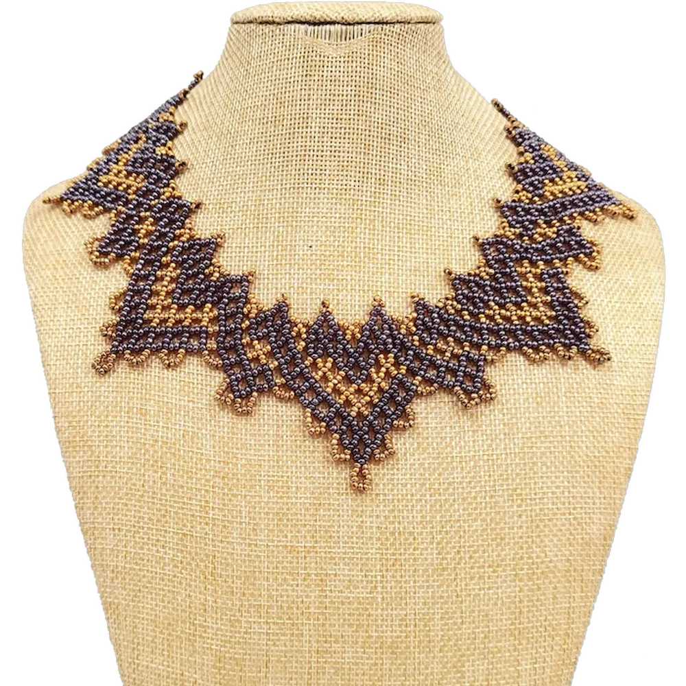 Original handcrafted bead woven collar necklace m… - image 1