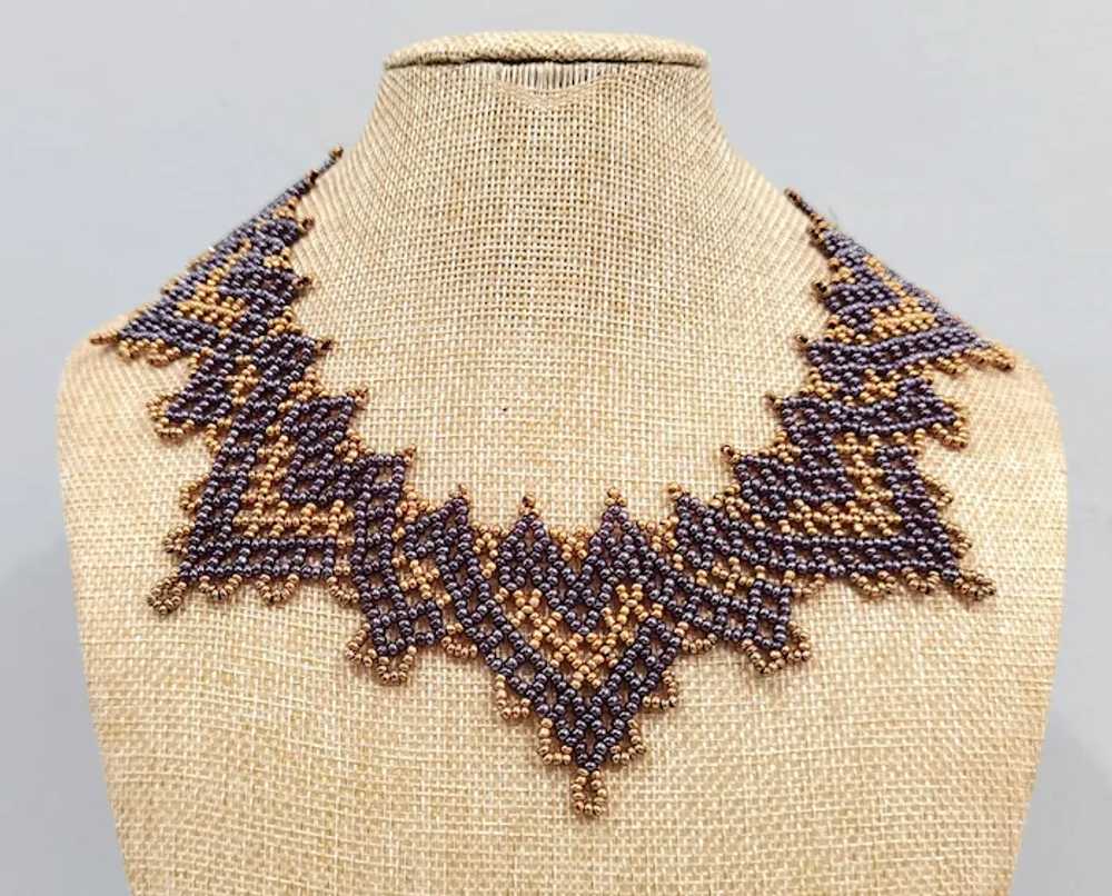 Original handcrafted bead woven collar necklace m… - image 4