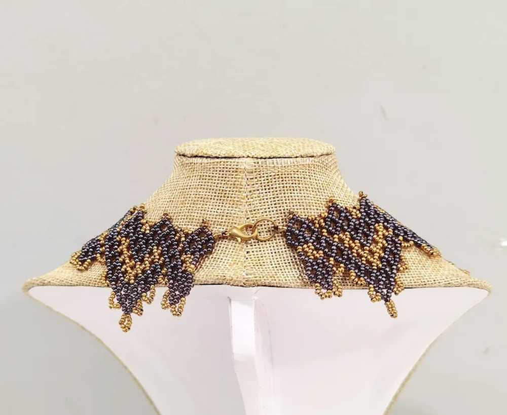 Original handcrafted bead woven collar necklace m… - image 5