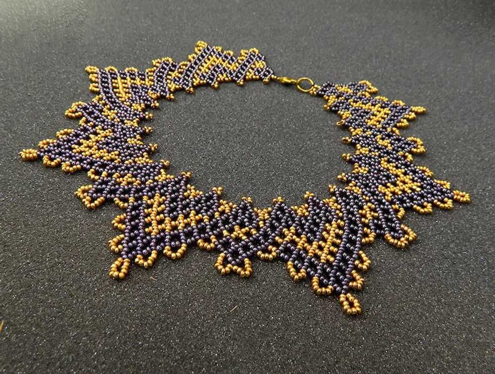 Original handcrafted bead woven collar necklace m… - image 7