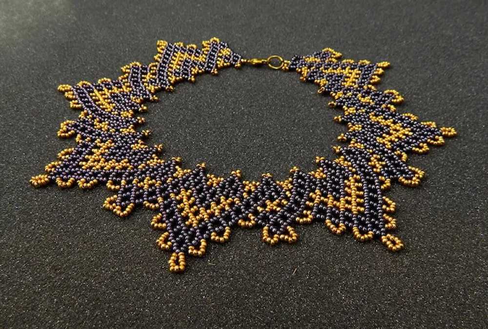 Original handcrafted bead woven collar necklace m… - image 9