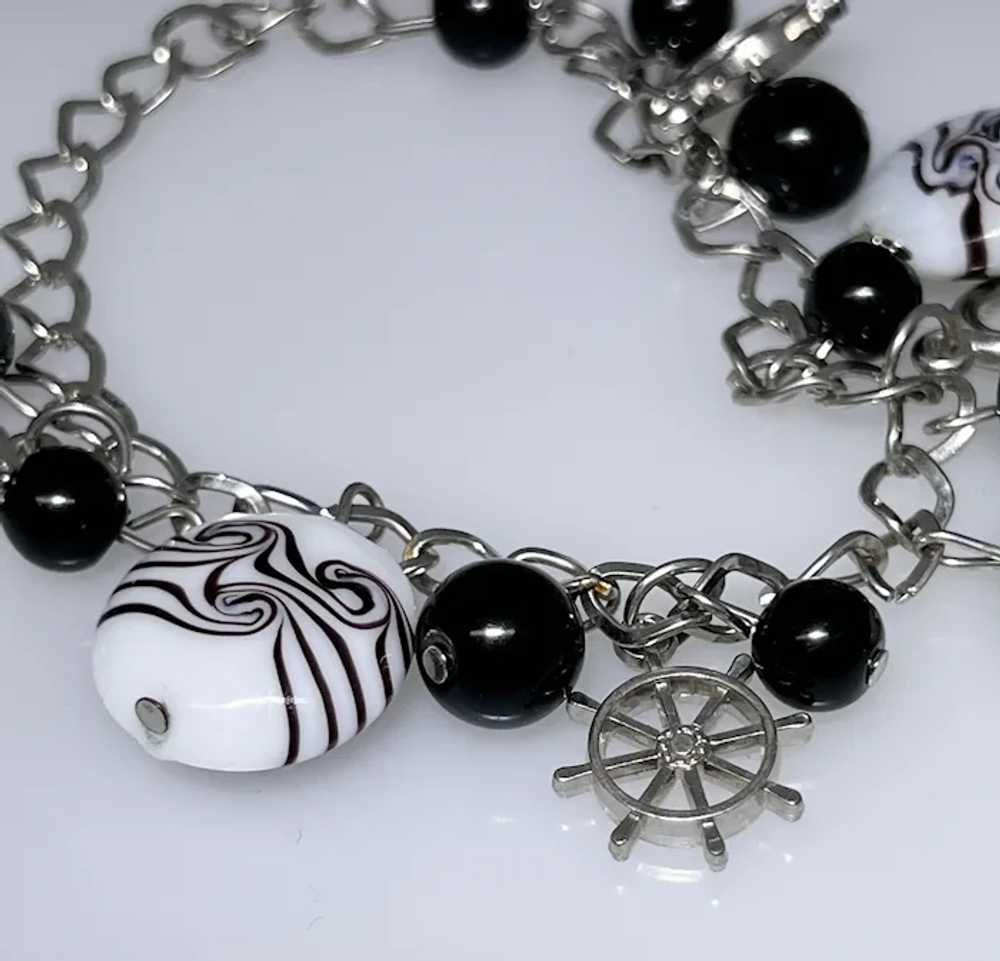 Fun bracelet with black and white beads, nautical… - image 2