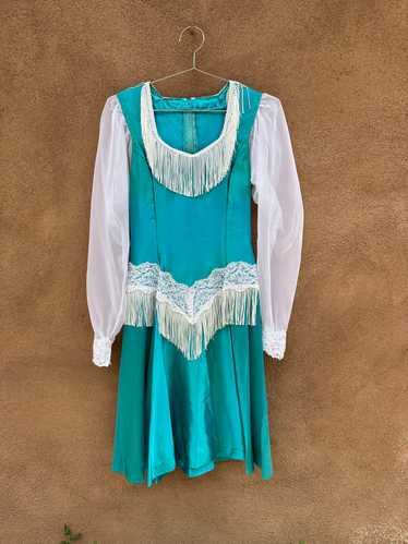 1950’s Blue Satin Rodeo Queen Dress with Fringe an
