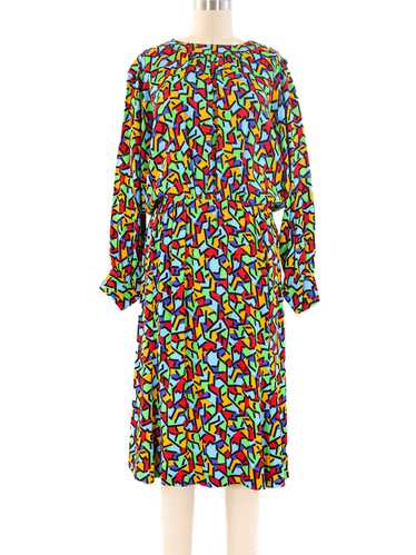 Yves Saint Laurent Multicolor Printed Wool Dress