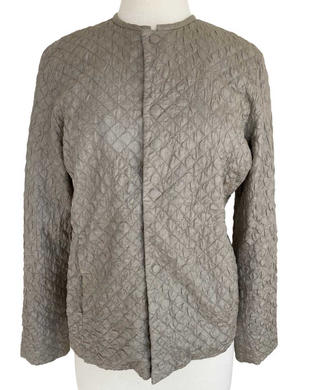 Eileen Fisher Textured Taupe Silk Cardigan with M… - image 1