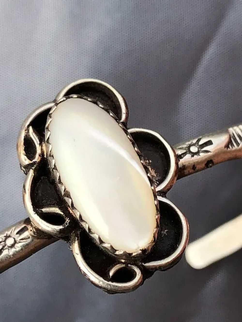 1960s Mother of Pearl Silver Cuff Bracelet - image 2