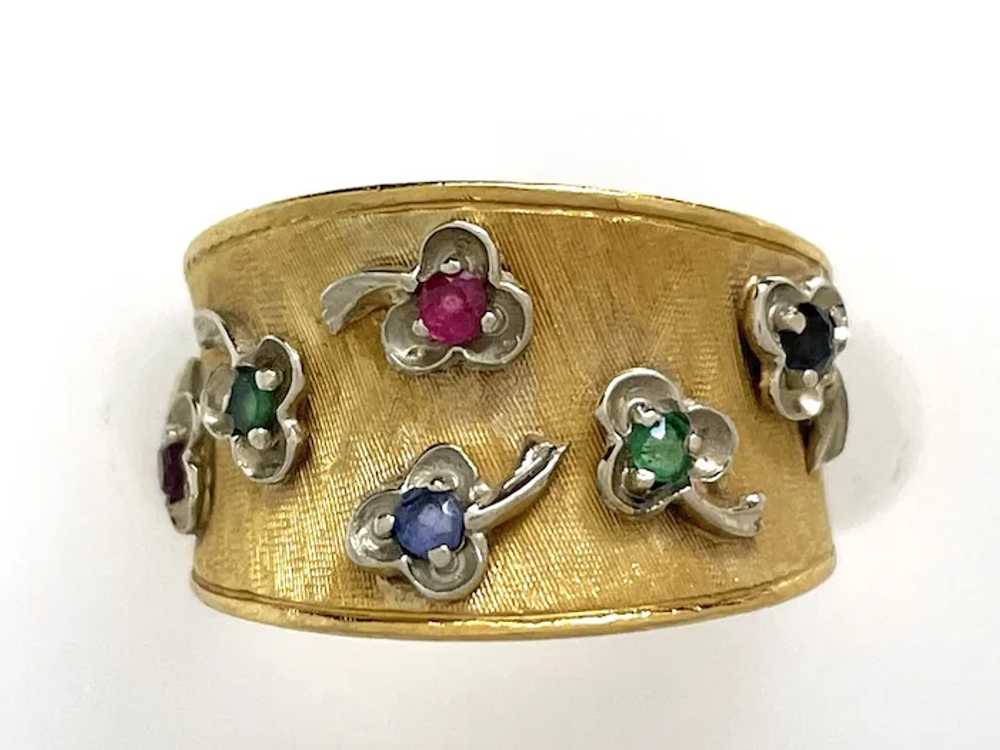 Wide 18K Multi-Gemstone Ring - image 2