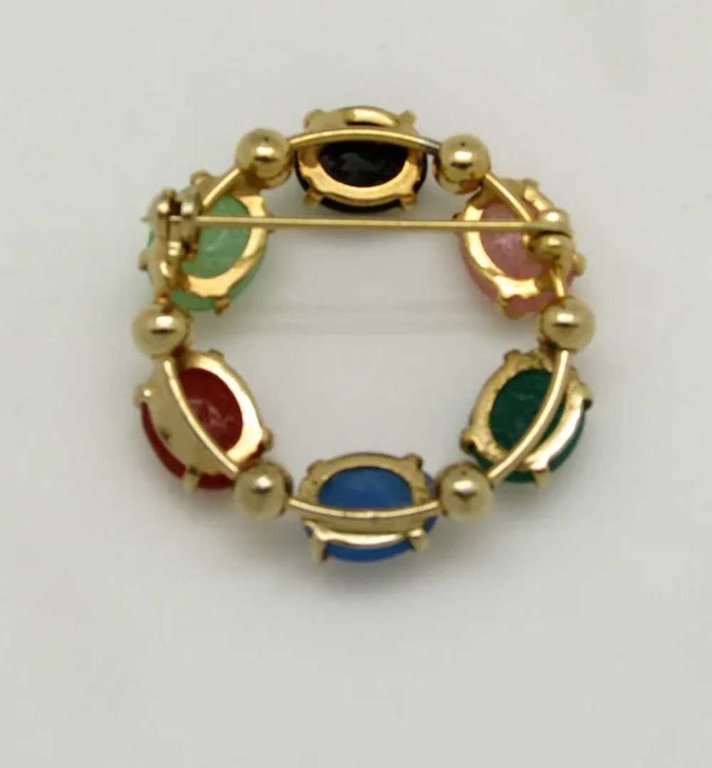 Multicolored Molded Glass Scarab Circle Brooch - image 2