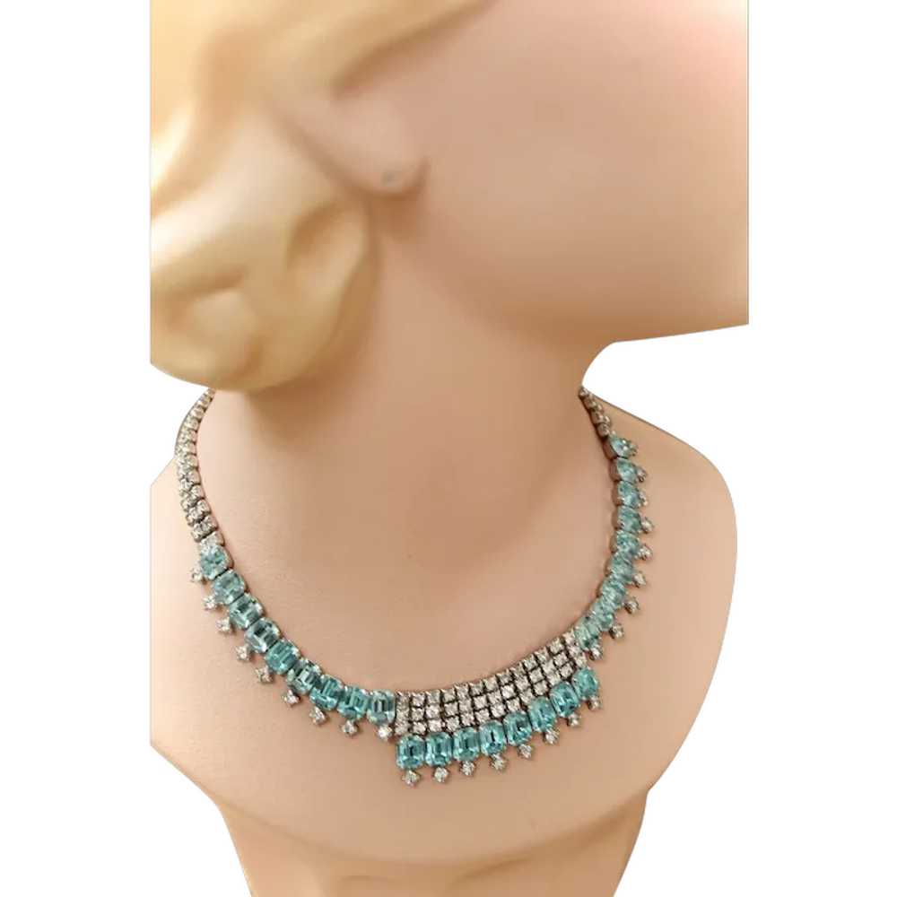 Vintage Aquamarine and Clear Rhinestone Choker Ne… - image 1