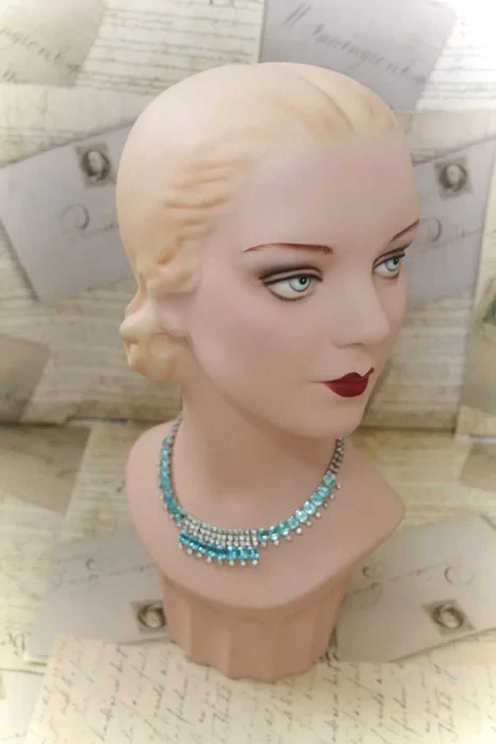 Vintage Aquamarine and Clear Rhinestone Choker Ne… - image 2