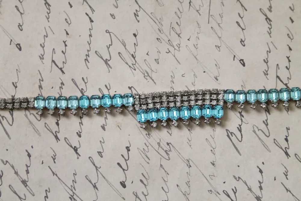 Vintage Aquamarine and Clear Rhinestone Choker Ne… - image 5