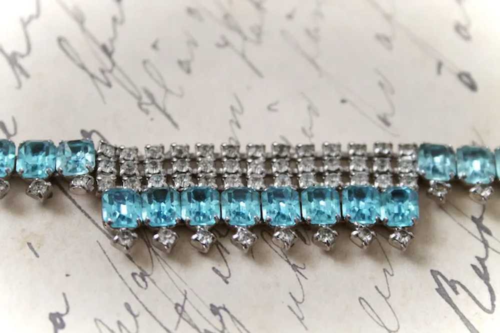 Vintage Aquamarine and Clear Rhinestone Choker Ne… - image 6