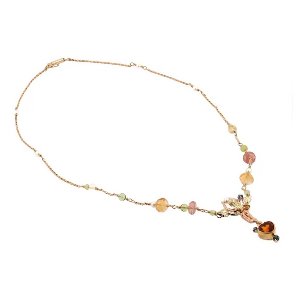 Multi Gemstone & Pearl Fairy Pendant Necklace 14K… - image 3