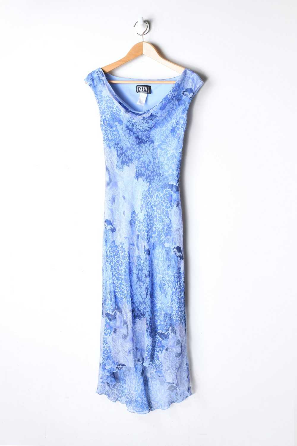 Vintage Sz 7 // vintage y2k ice-blue printed dress - image 1