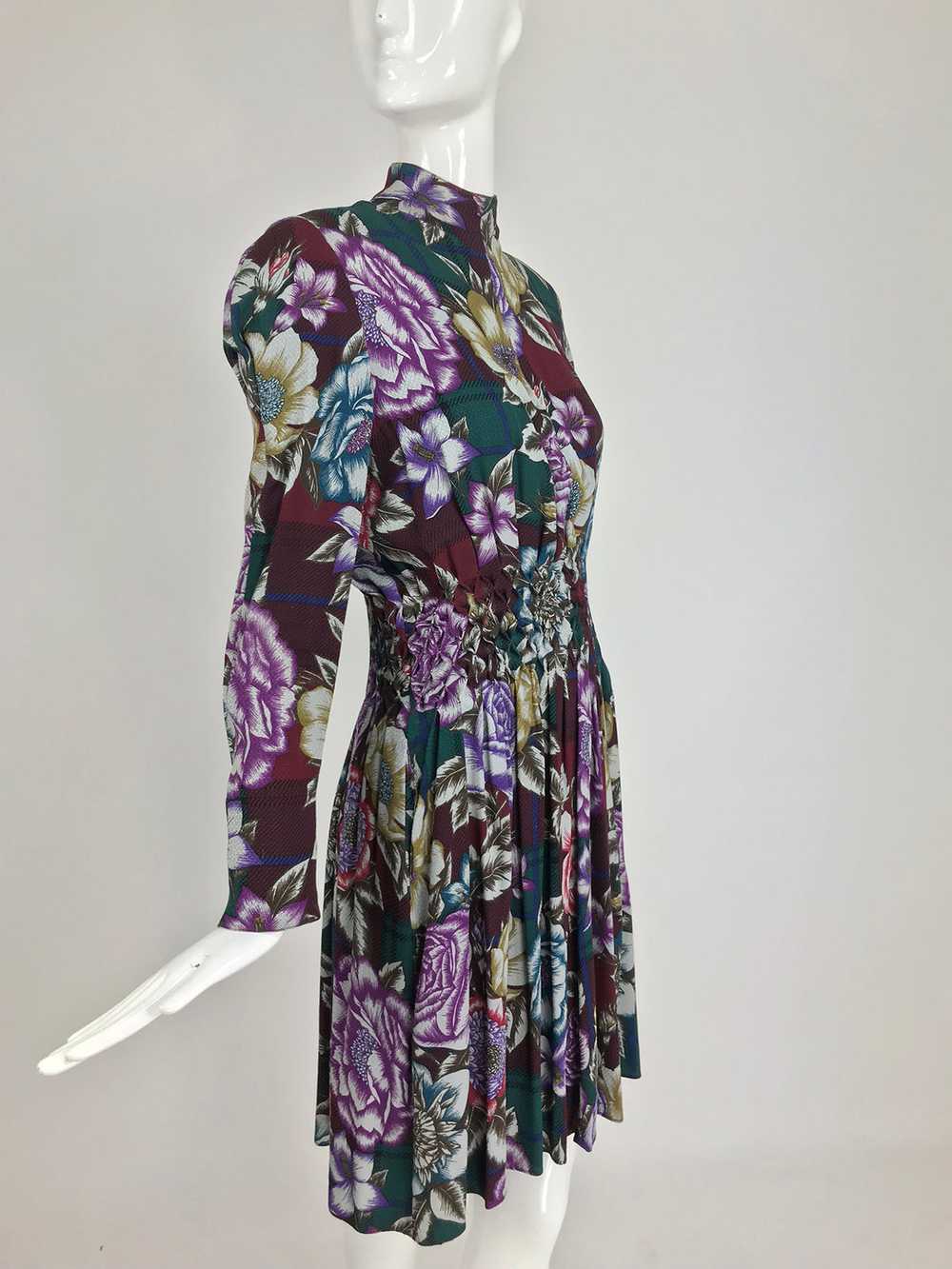 Christian Lacroix Foral Silk Smocked Waist Dress … - image 12
