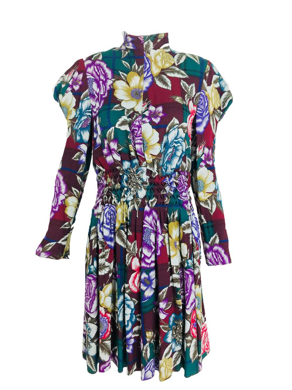 Christian Lacroix Foral Silk Smocked Waist Dress … - image 1