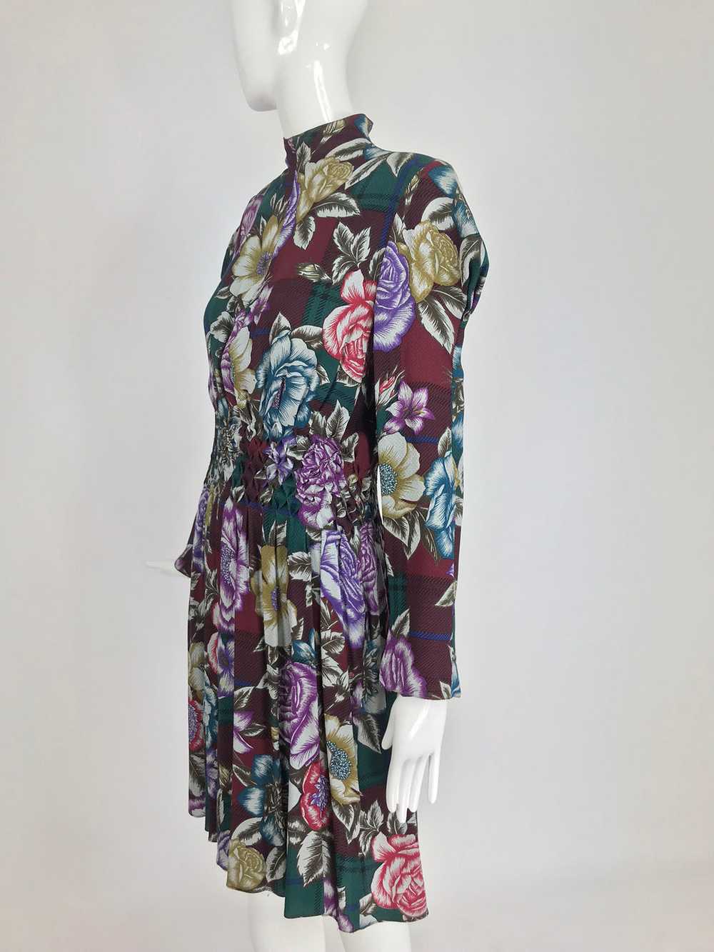 Christian Lacroix Foral Silk Smocked Waist Dress … - image 2