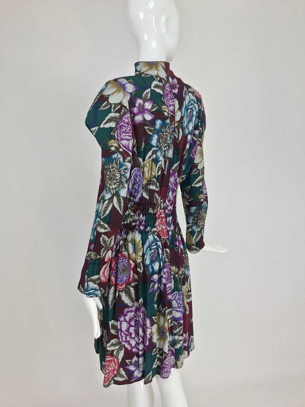 Christian Lacroix Foral Silk Smocked Waist Dress … - image 5