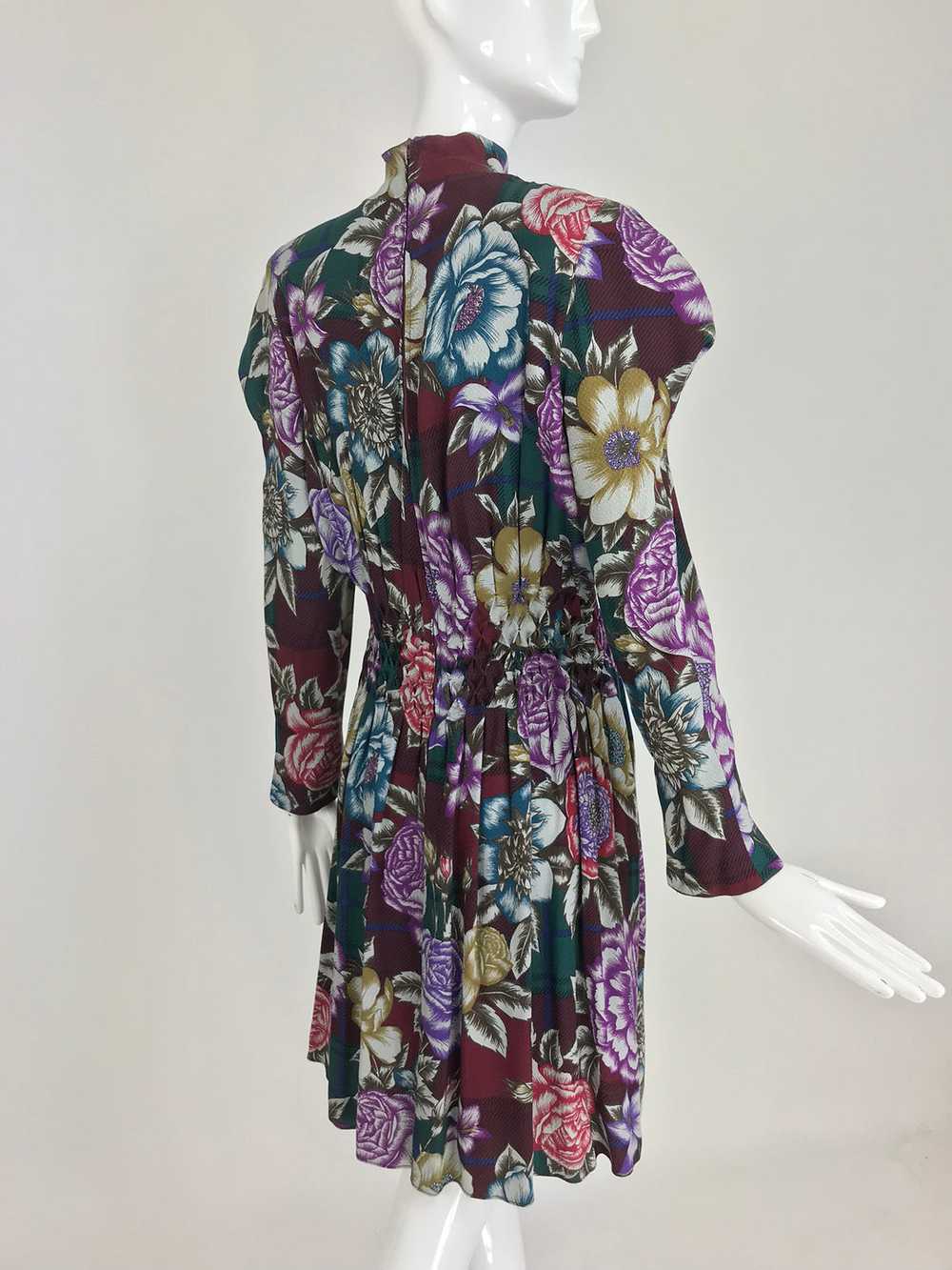 Christian Lacroix Foral Silk Smocked Waist Dress … - image 9