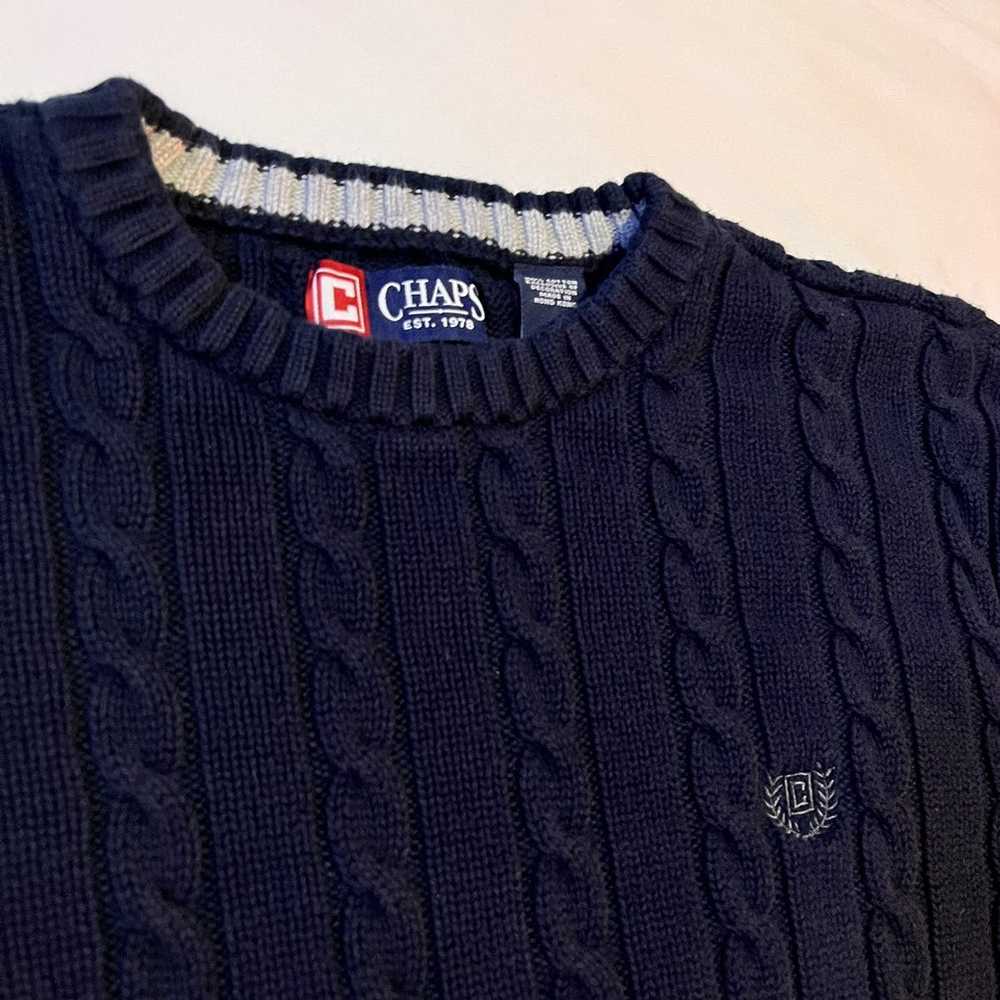 Chaps Ralph Lauren 90s Dark Blue Knitted Chaps Sw… - image 3