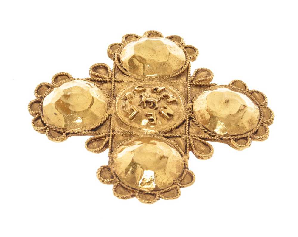 Chanel Chanel Gold Metal Lion Cross Brooch - image 1