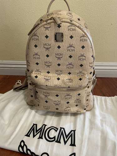 MCM Visetos Medium Stark Logo Stripe Backpack Cognac Red EUC Near Mint
