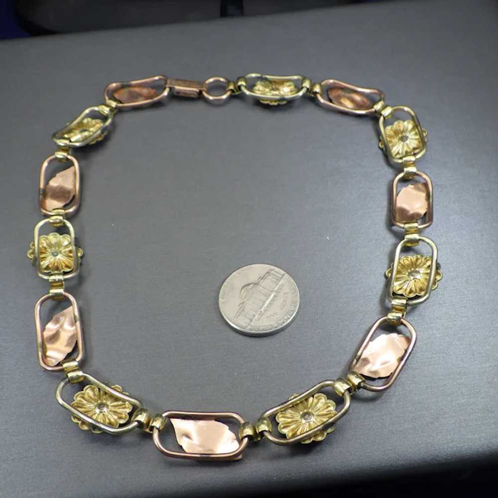 1950s Rose and Yellow Gold Filled Link Choker Nec… - image 2