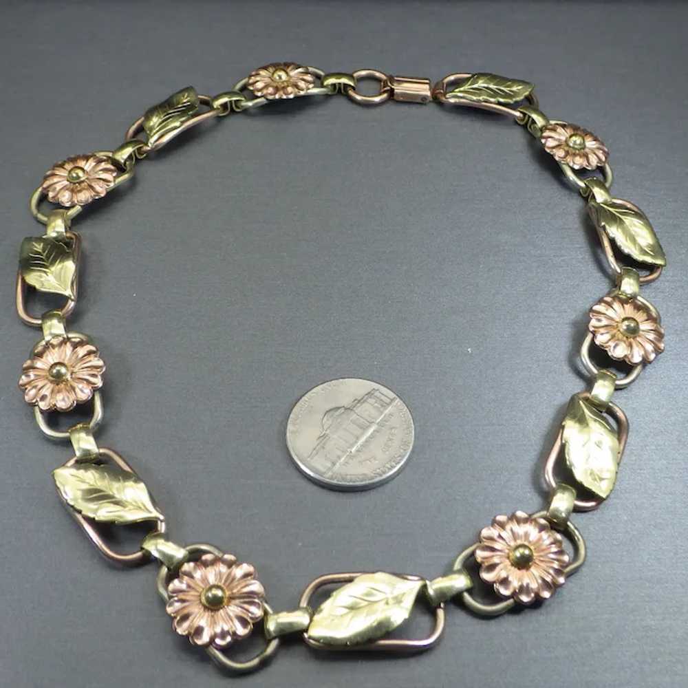 1950s Rose and Yellow Gold Filled Link Choker Nec… - image 3