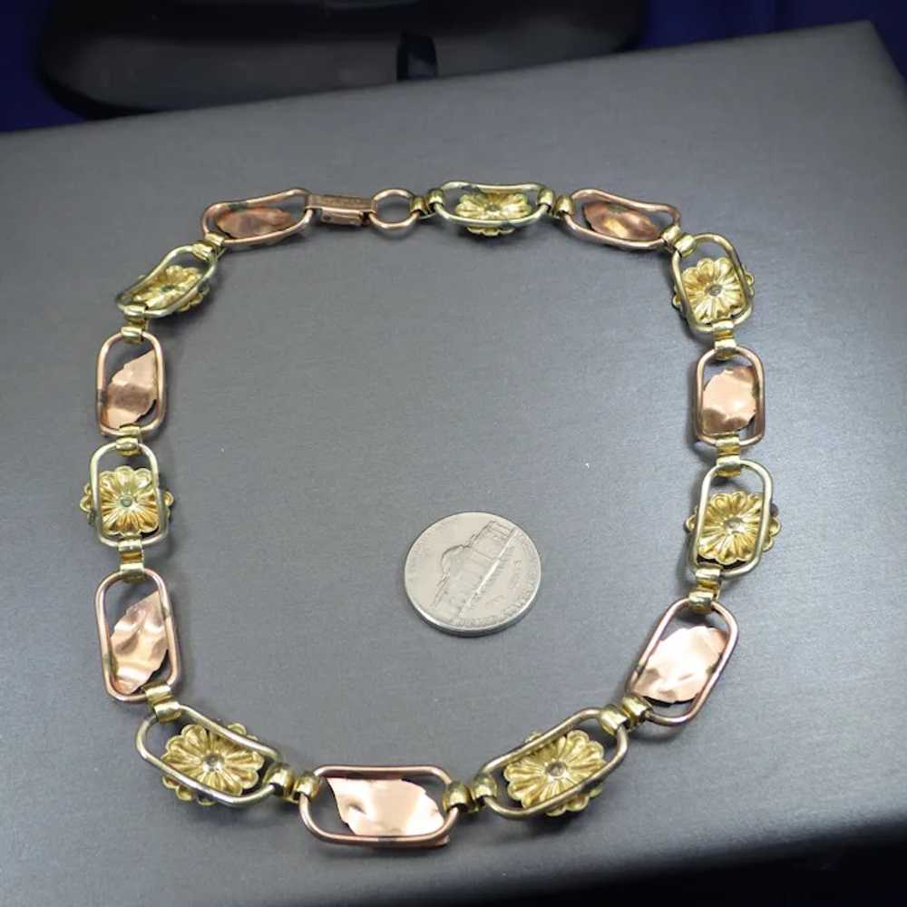 1950s Rose and Yellow Gold Filled Link Choker Nec… - image 7