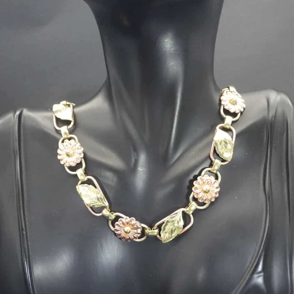 1950s Rose and Yellow Gold Filled Link Choker Nec… - image 9